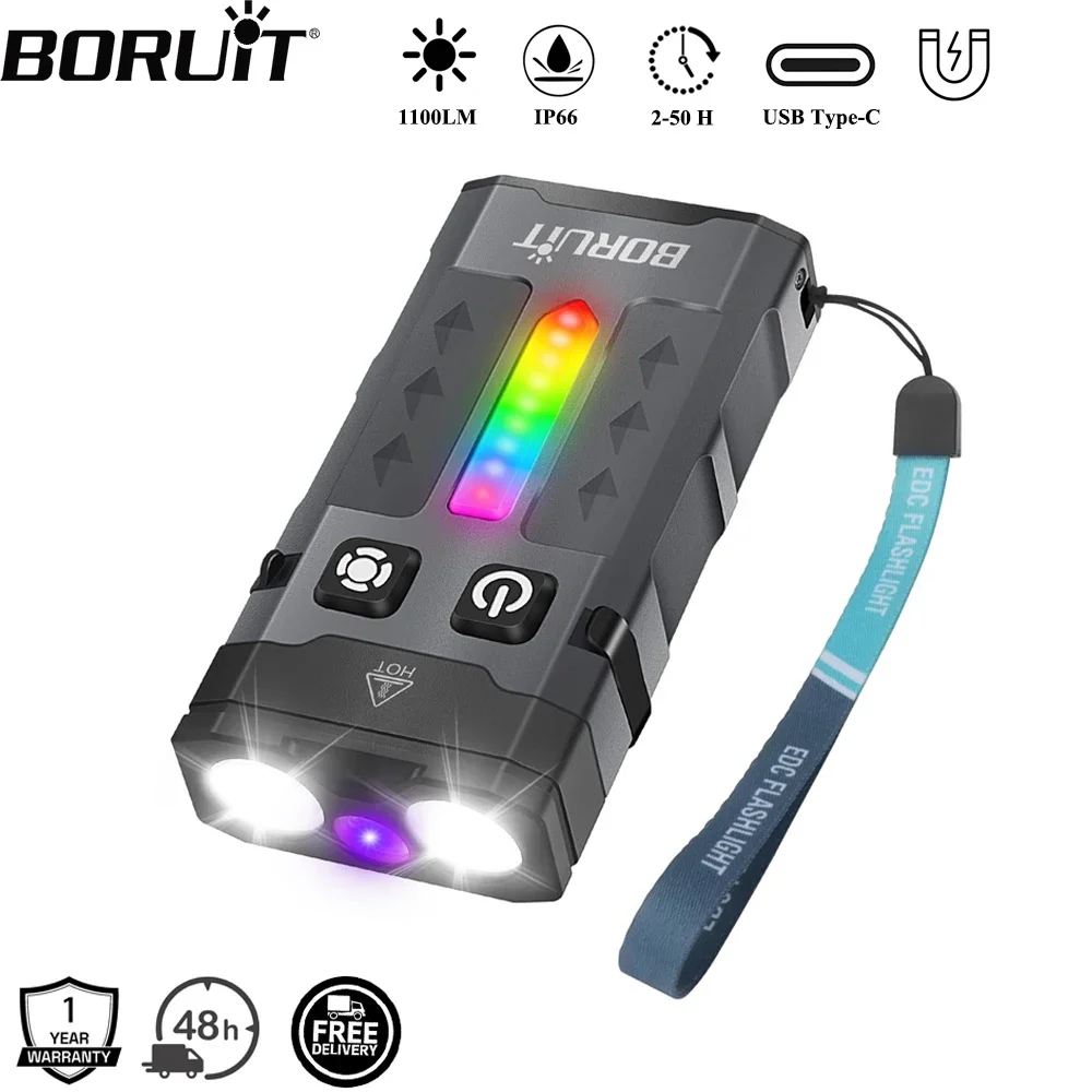 Keychain Flashlight - BORUiT EV20 1100LM EDC UV Anahtarlık